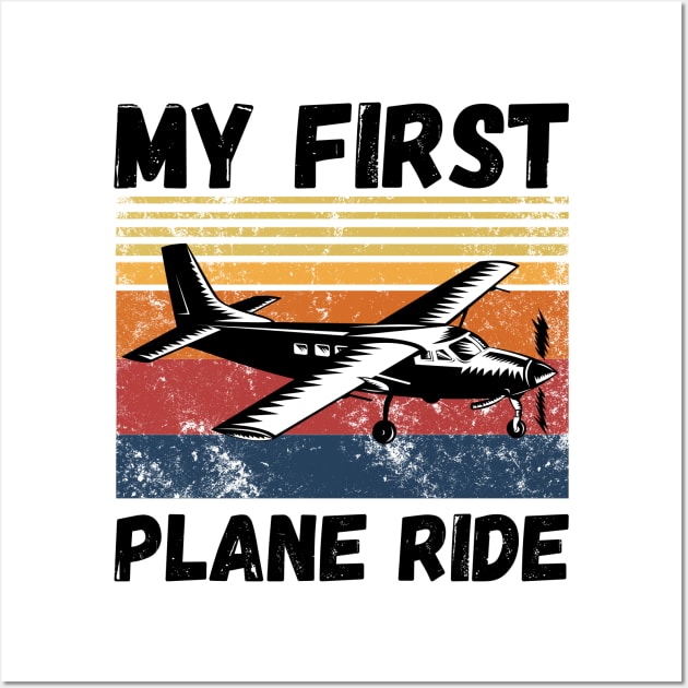 My First Plane Ride, Retro Vintage Sunset Airplane Wall Art by JustBeSatisfied